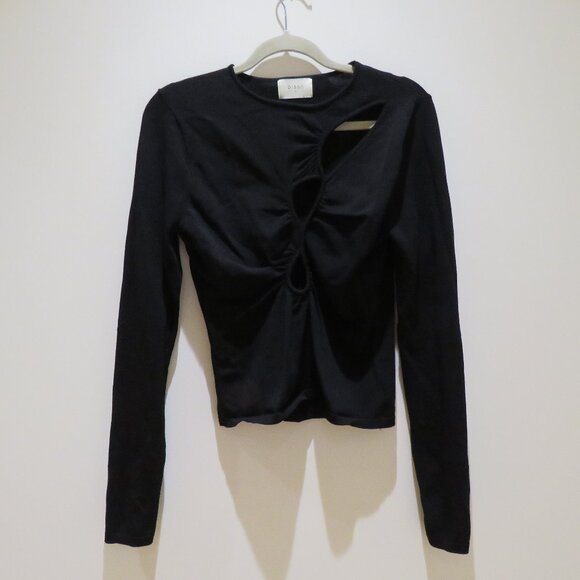 DISSH Monique Long Sleeve Knit Top in Black Cut Out Minimalist Evening - Size L - Picture 3 of 13